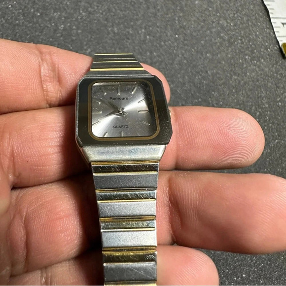 Rumours Ladies Squared Tank Style Silver/Gold Tone Quartz Watch Working - Picture 4 of 9